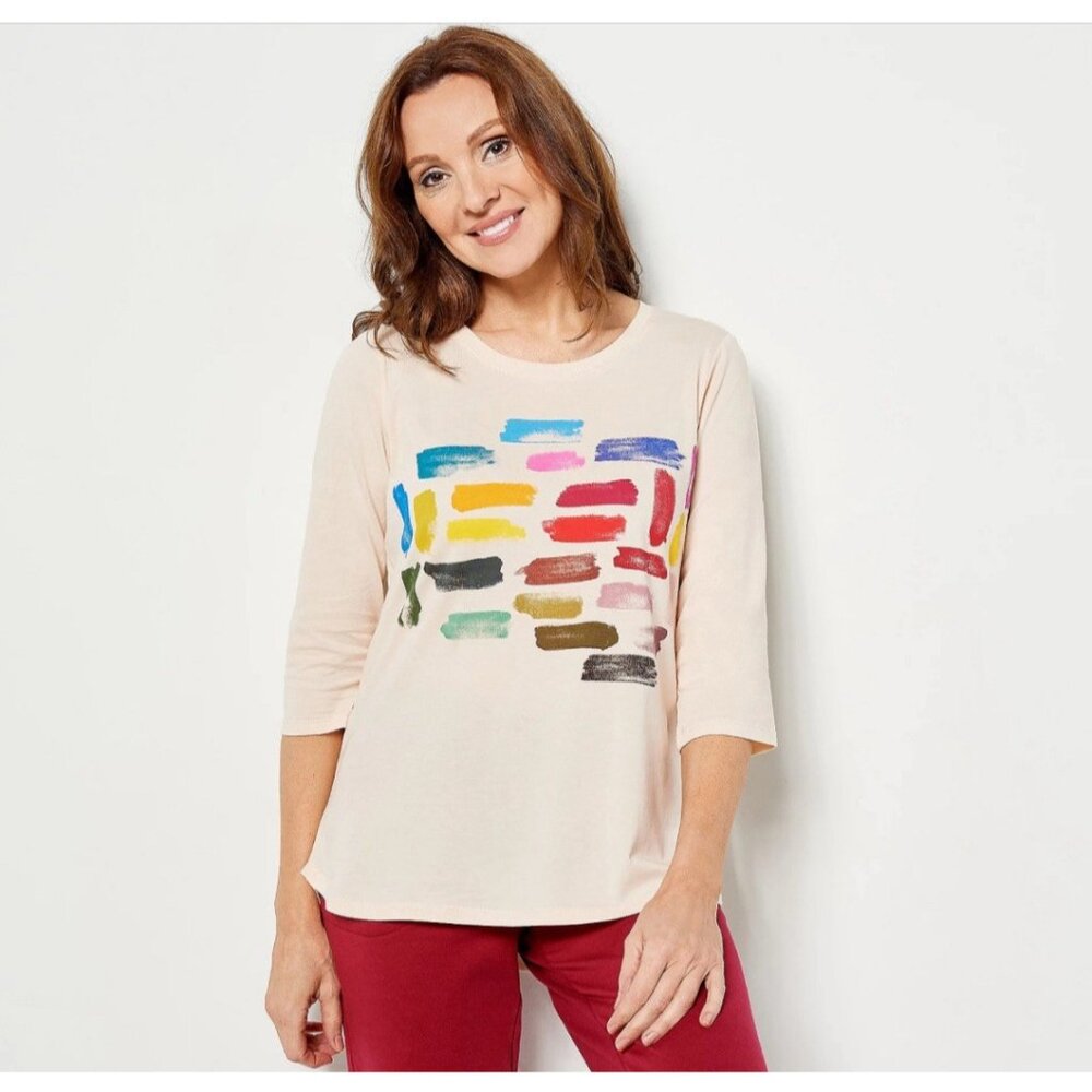 LOGO Limitees By Lori Goldstein 3/4 Sleeve Graphic Tee Size S Pink NEW